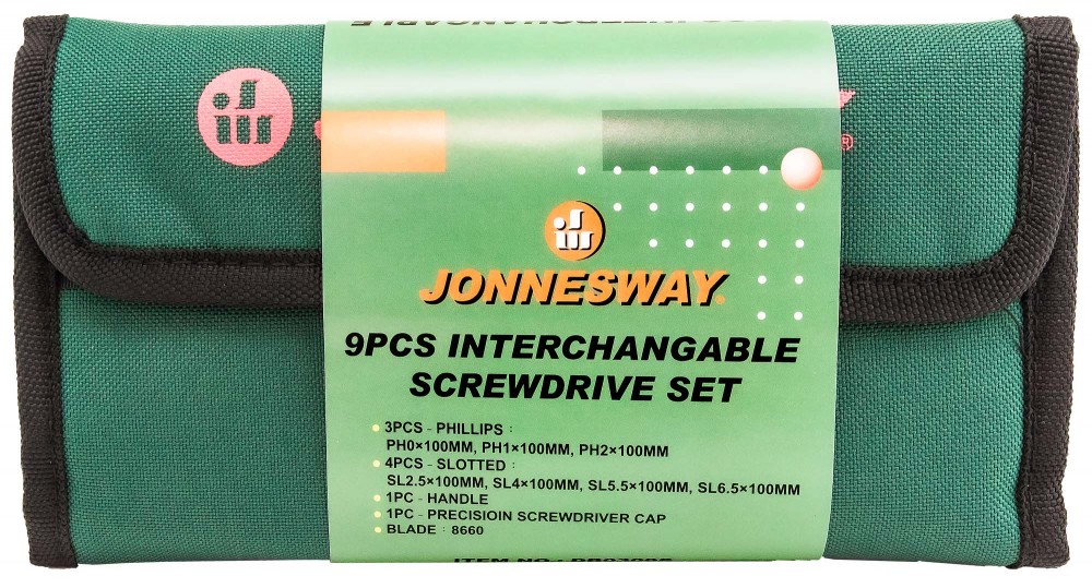 Отвертка со сменными стержнями в наборе, 9 предметов Jonnesway DB0309S