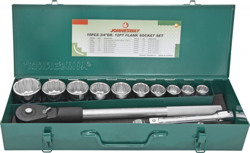 (S04H6415S) Набор головок торцевых дюймовых 3/4"DR, SAE 7/8"--2", 15 предметов Jonnesway S04H6615S