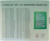 Универсальный набор торцевых головок стандартных и глубоких 1/4, 3/8 и 1/2"DR (дюйм 5/32"-15/16" и метрика 4-22 мм), угловых ключей 5/64"-1/4", 107 предметов Jonnesway S05H48107S